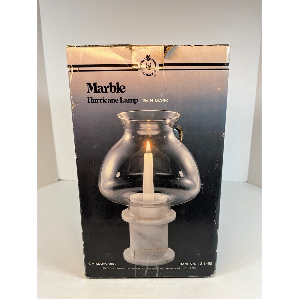 Vintage Himark Marble Hurricane Lamp Grey White Marble Glass Shade 1983 Read